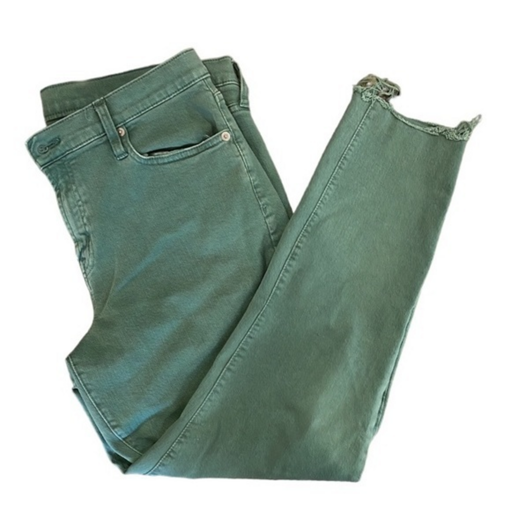 GAP 1969 Green Denim True Skinny Frayed Bottom Size 32R
